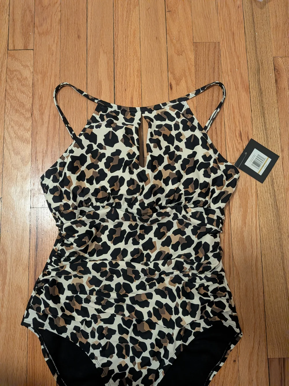 Ellen Tracy NWT Leopard Print High Neck One-Piece Swimsuit